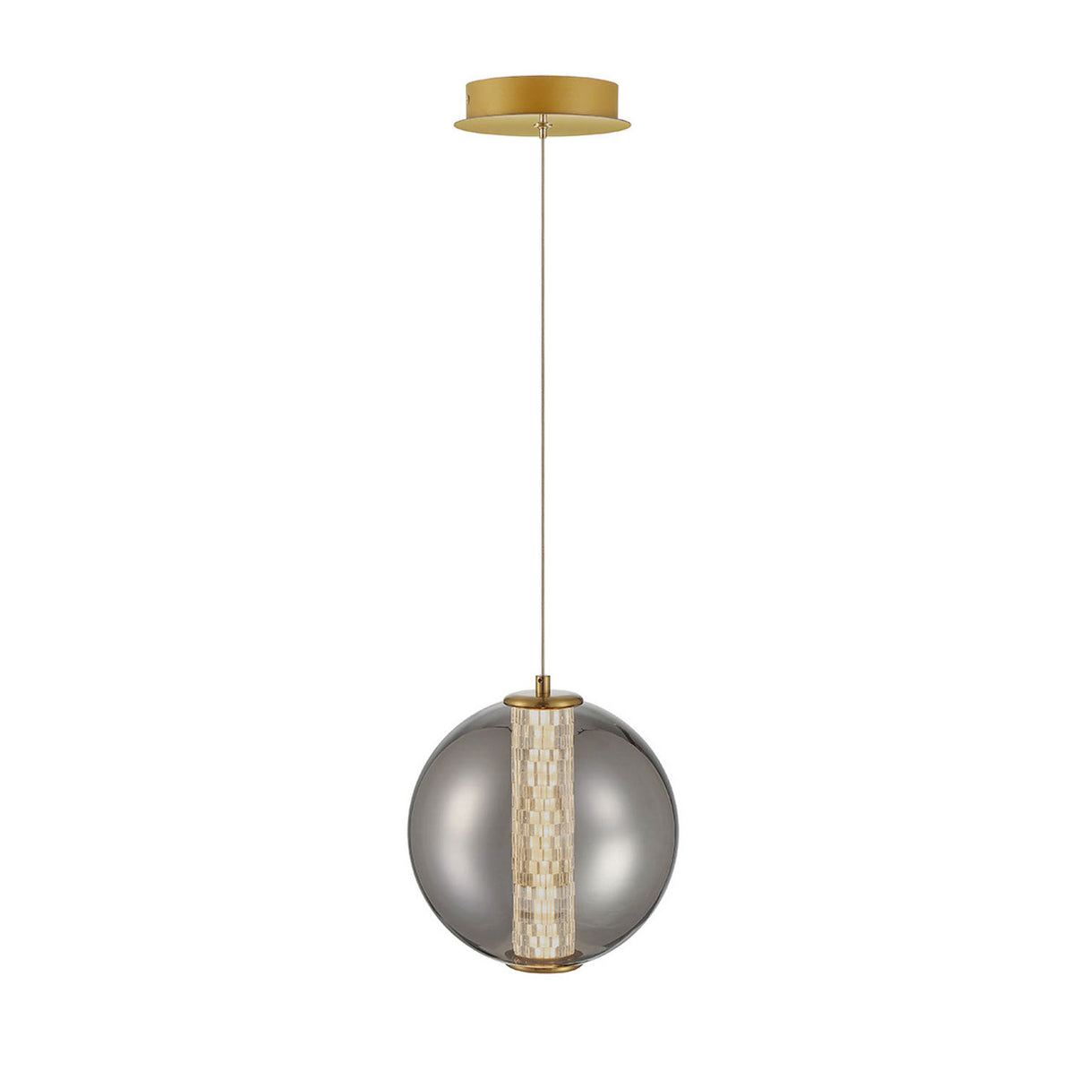Elara LED Pendant 9", Brass and Smoke Glass