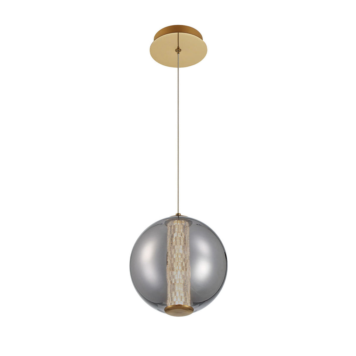 Elara LED Pendant 9", Brass and Smoke Glass