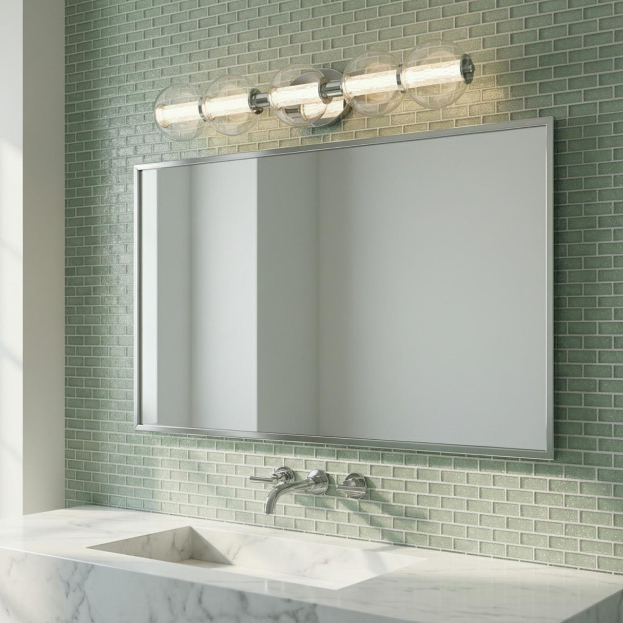 Elara LED 5 Light Vanity 38", Chrome and Clear Glass