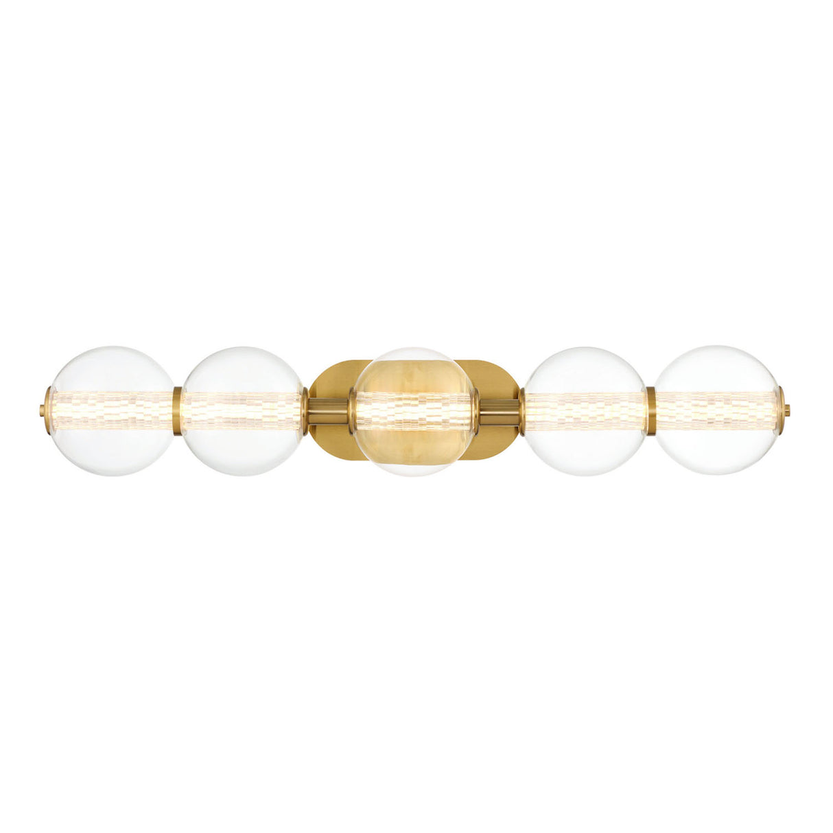 Elara LED 5 Light Vanity 38", Brass and Clear Glass