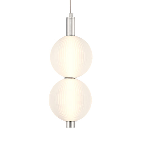 Nola LED 2 Light Pendant 6", Polished Nickel and Ribbed Opal Glass