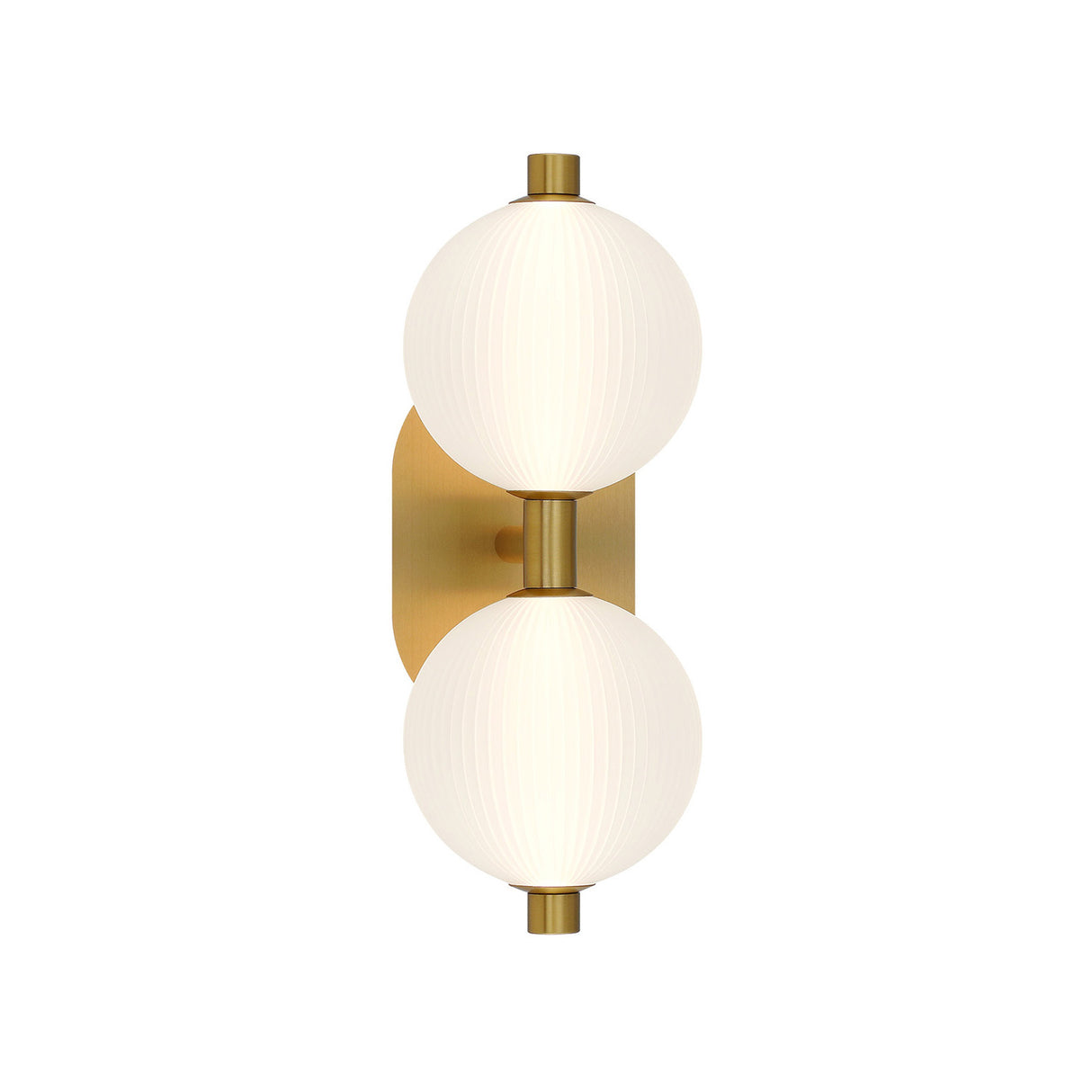 Nola LED 2 Light Vanity 15", Brass and Ribbed Opal Glass
