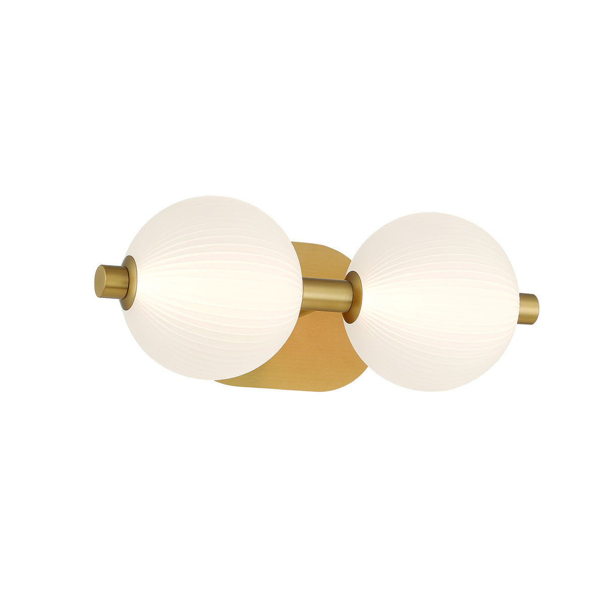 Nola LED 2 Light Vanity 15", Brass and Ribbed Opal Glass