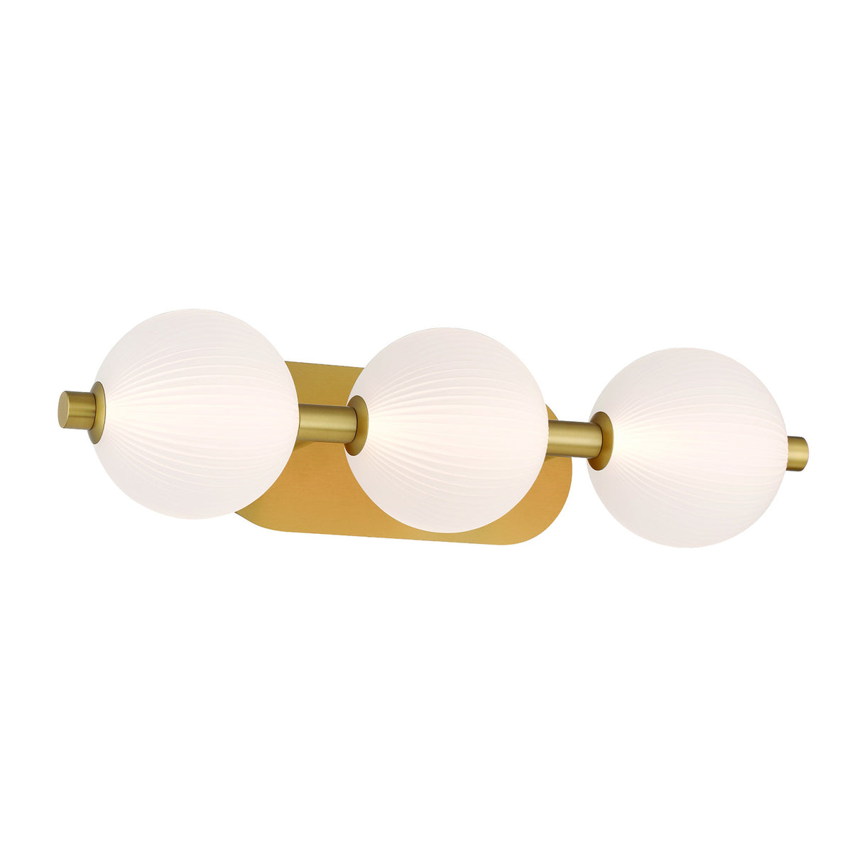 Nola LED 3 Light Vanity 23", Brass and Ribbed Opal Glass