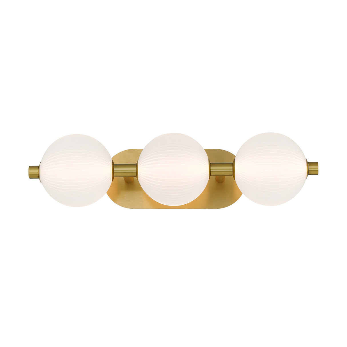 Nola LED 3 Light Vanity 23", Brass and Ribbed Opal Glass