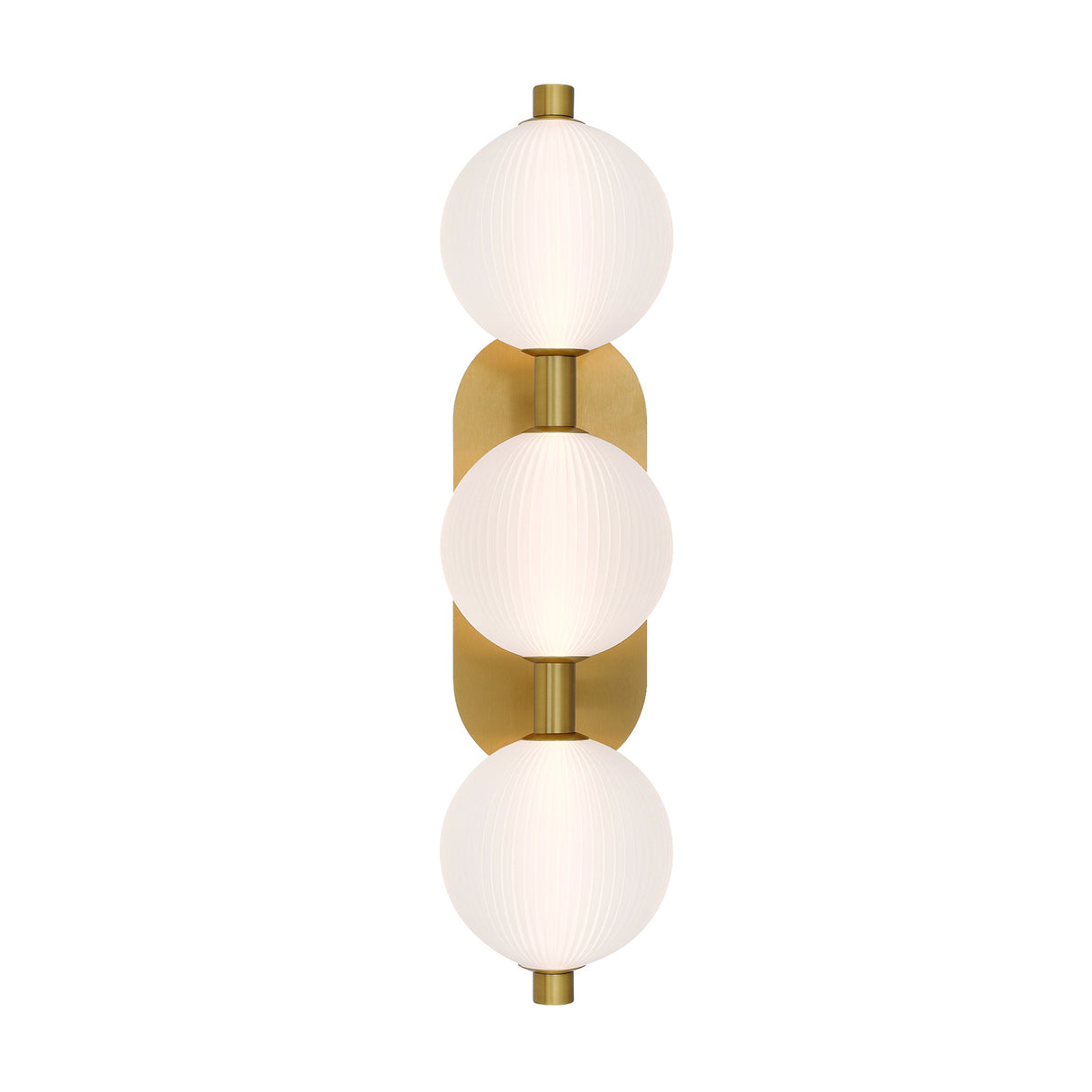Nola LED 3 Light Vanity 23", Brass and Ribbed Opal Glass