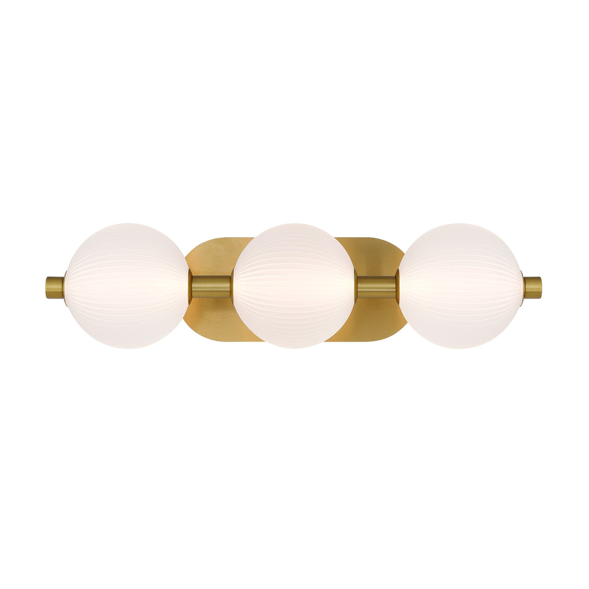 Nola LED 3 Light Vanity 23", Brass and Ribbed Opal Glass
