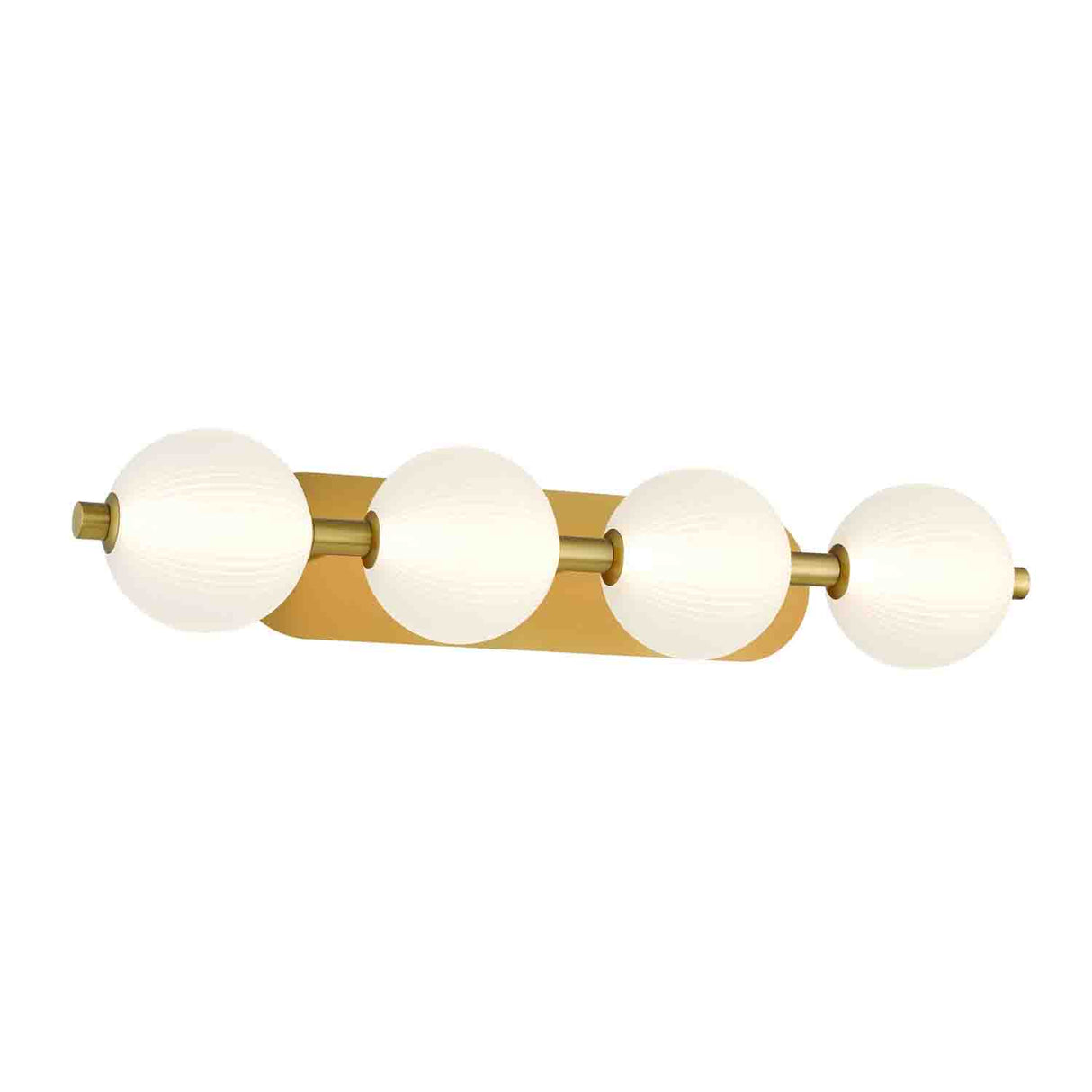 Nola LED 4 Light Vanity 30", Brass and Ribbed Opal Glass