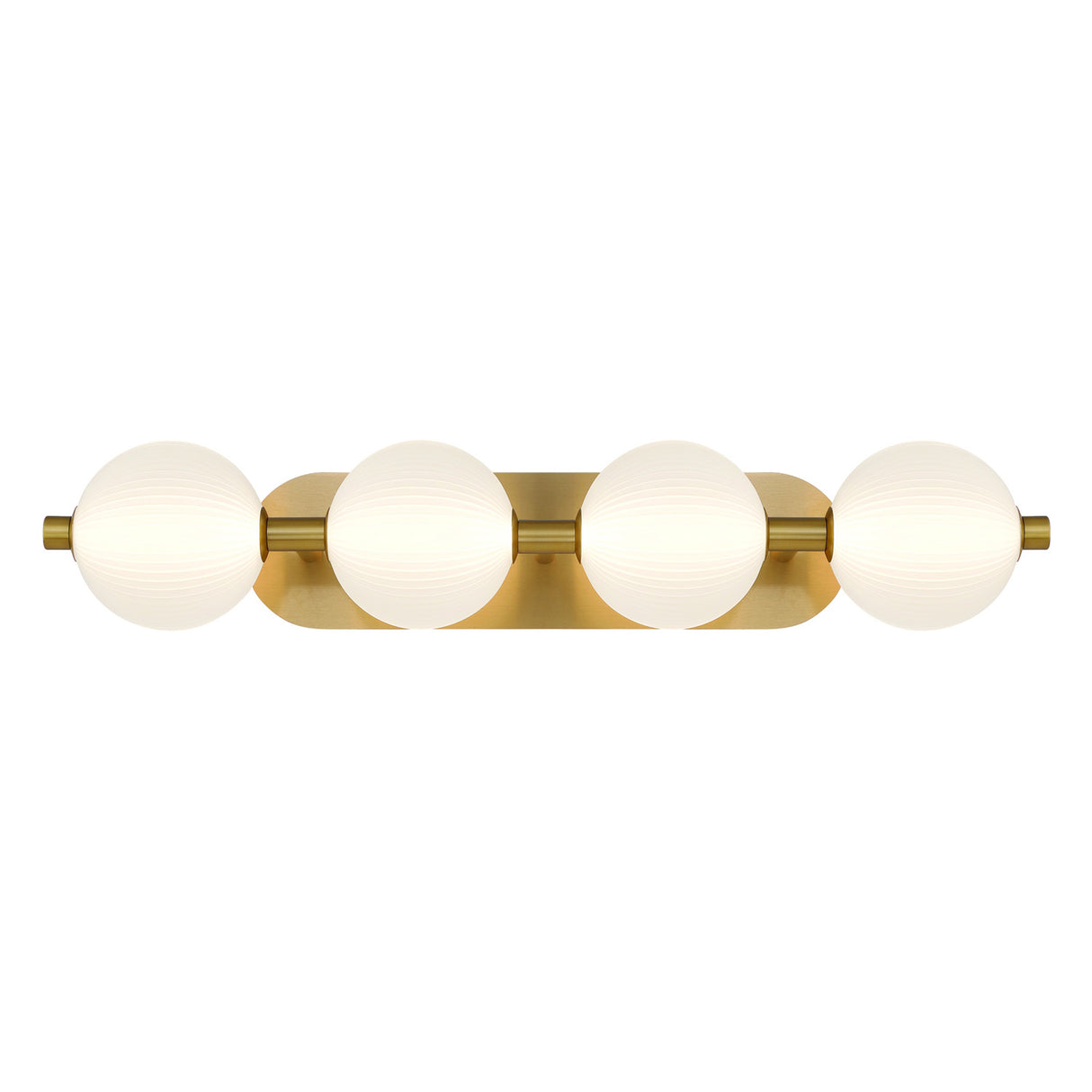 Nola LED 4 Light Vanity 30", Brass and Ribbed Opal Glass