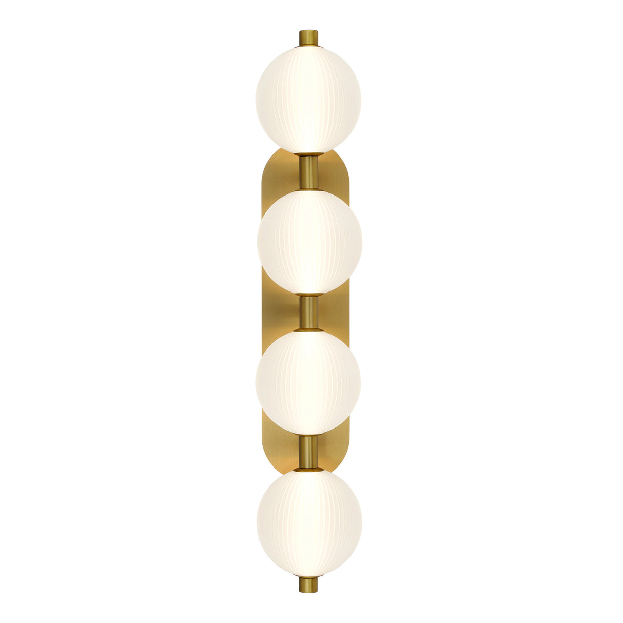 Nola LED 4 Light Vanity 30", Brass and Ribbed Opal Glass