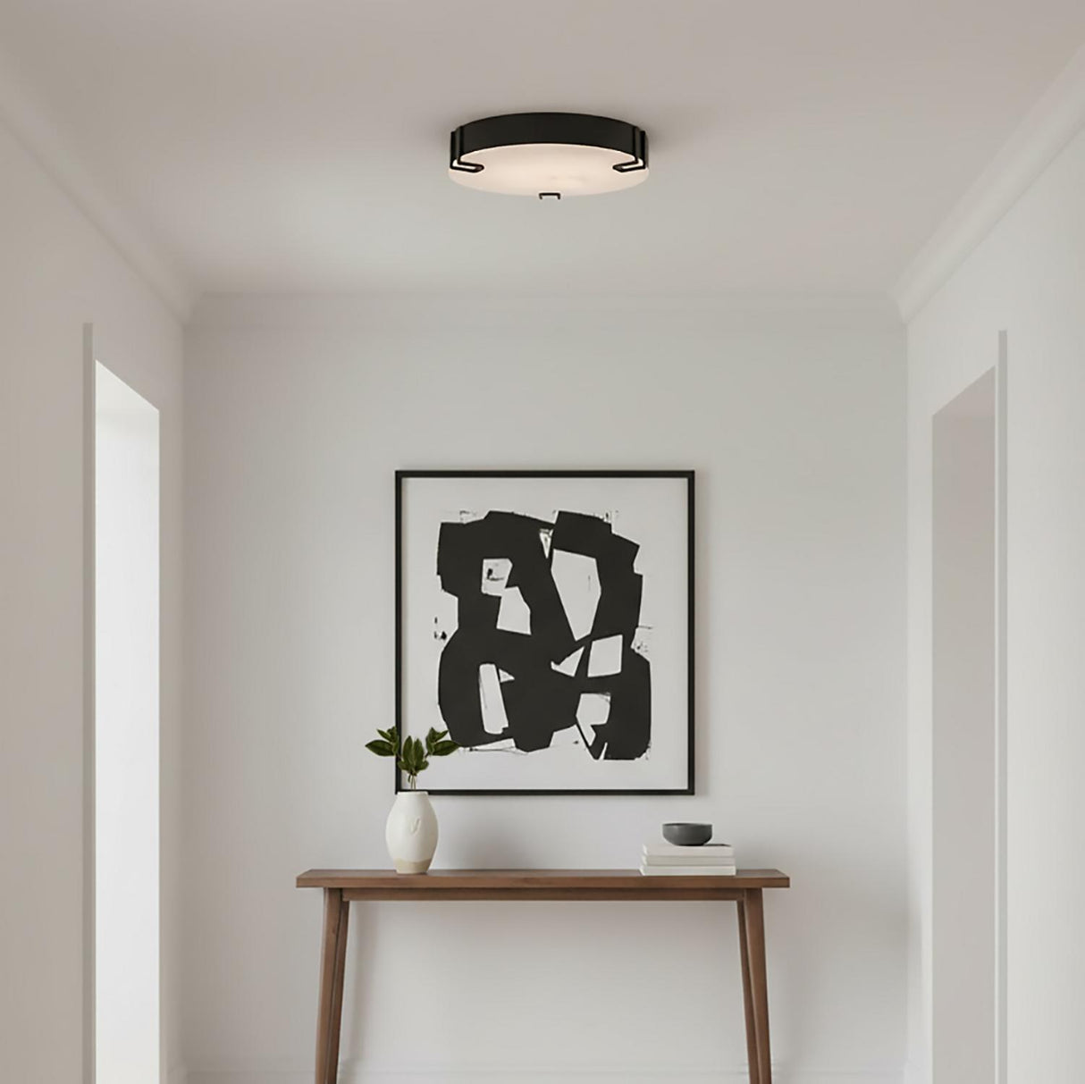 Inez Medium LED Flush Mount 16", Matte Black and Alabaster
