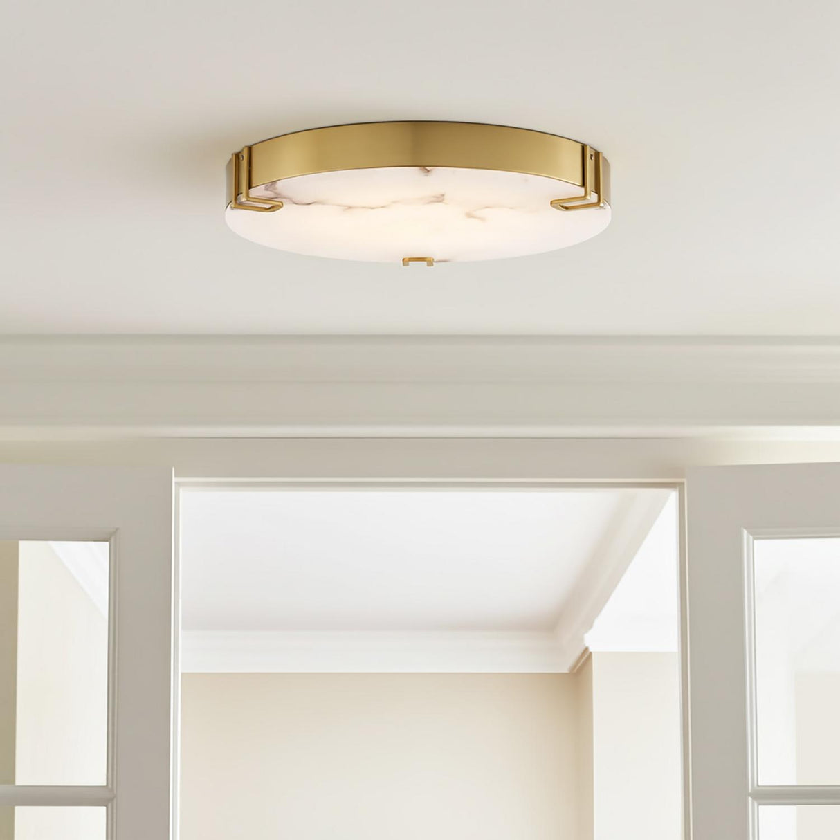 Inez Large LED Flush Mount 22", Brass and Alabaster