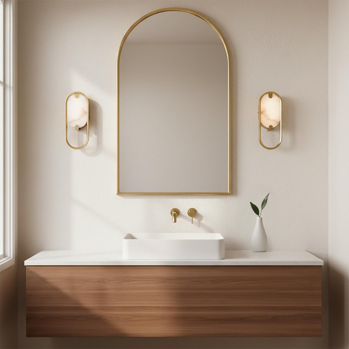 Inez LED Wall Sconce 11", Brass and Alabaster