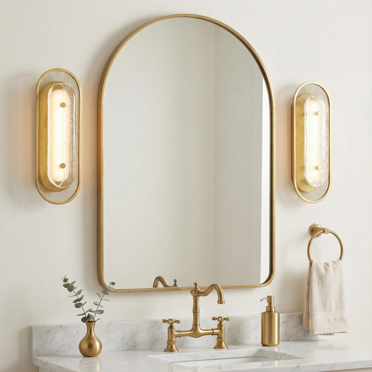 Vance LED Wall Sconce 16", Brass and Textured Glass