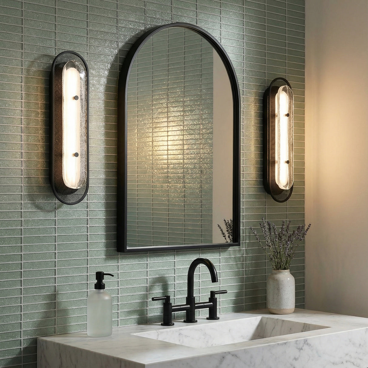 Vance LED Wall Sconce 22" for Modern home with Green Tile