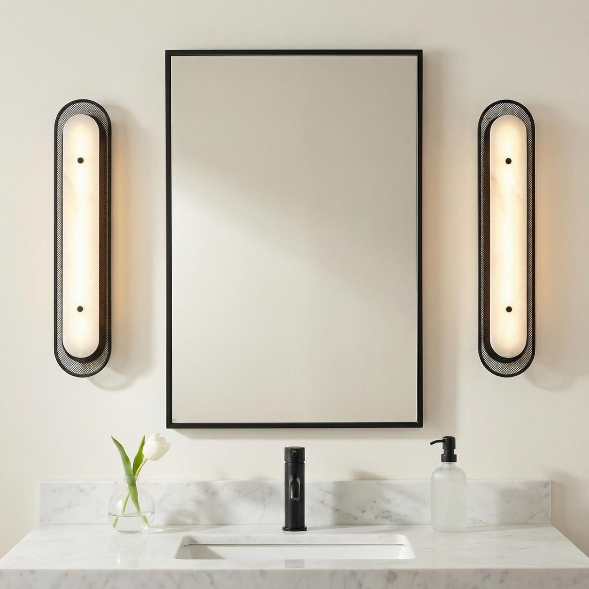 Vance LED Wall Sconce 30", Matte Black and Alabaster