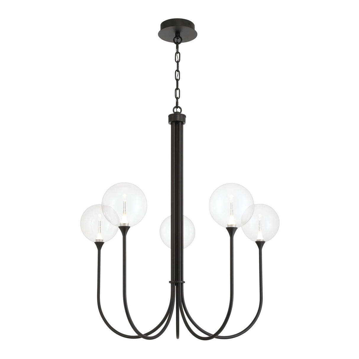 Eaton LED 5 Light Chandelier 34", Matte Black and Clear Glass