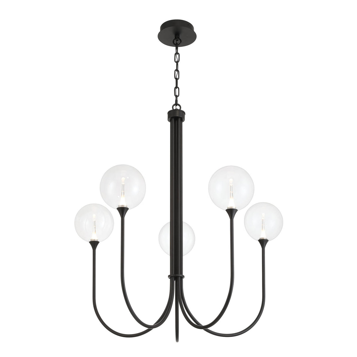 Eaton LED 5 Light Chandelier 34", Matte Black and Clear Glass