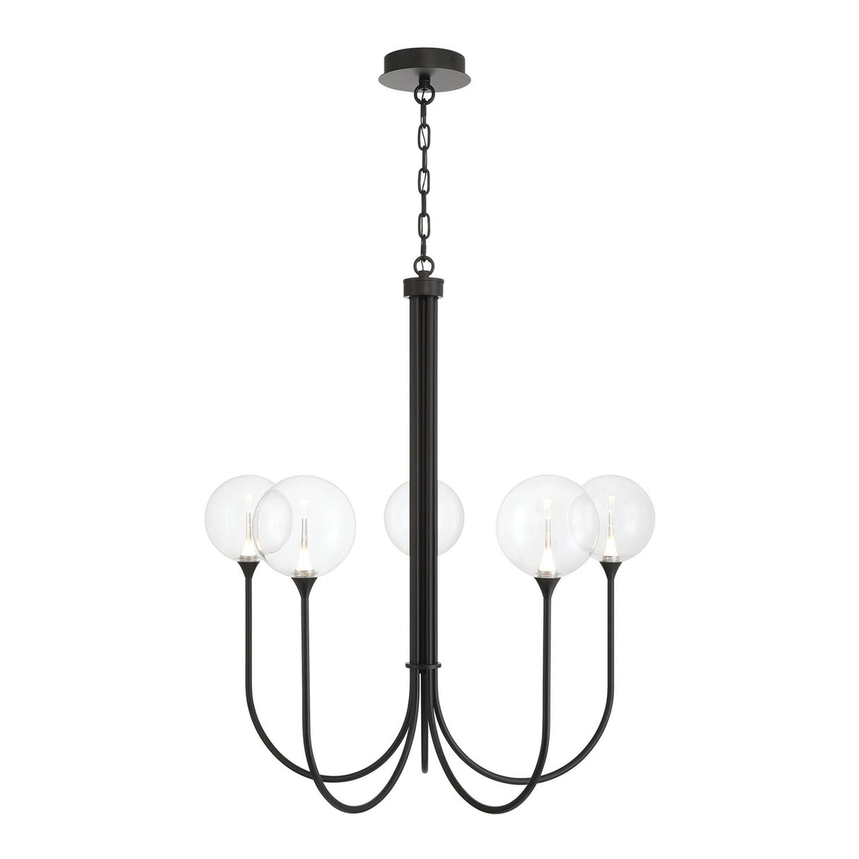 Eaton LED 5 Light Chandelier 34", Matte Black and Clear Glass