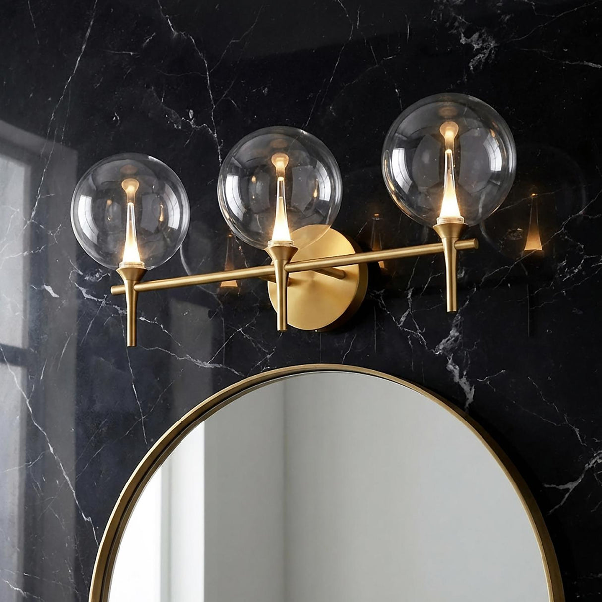 Eaton LED 3 Light Vanity, Brass and Clear Glass