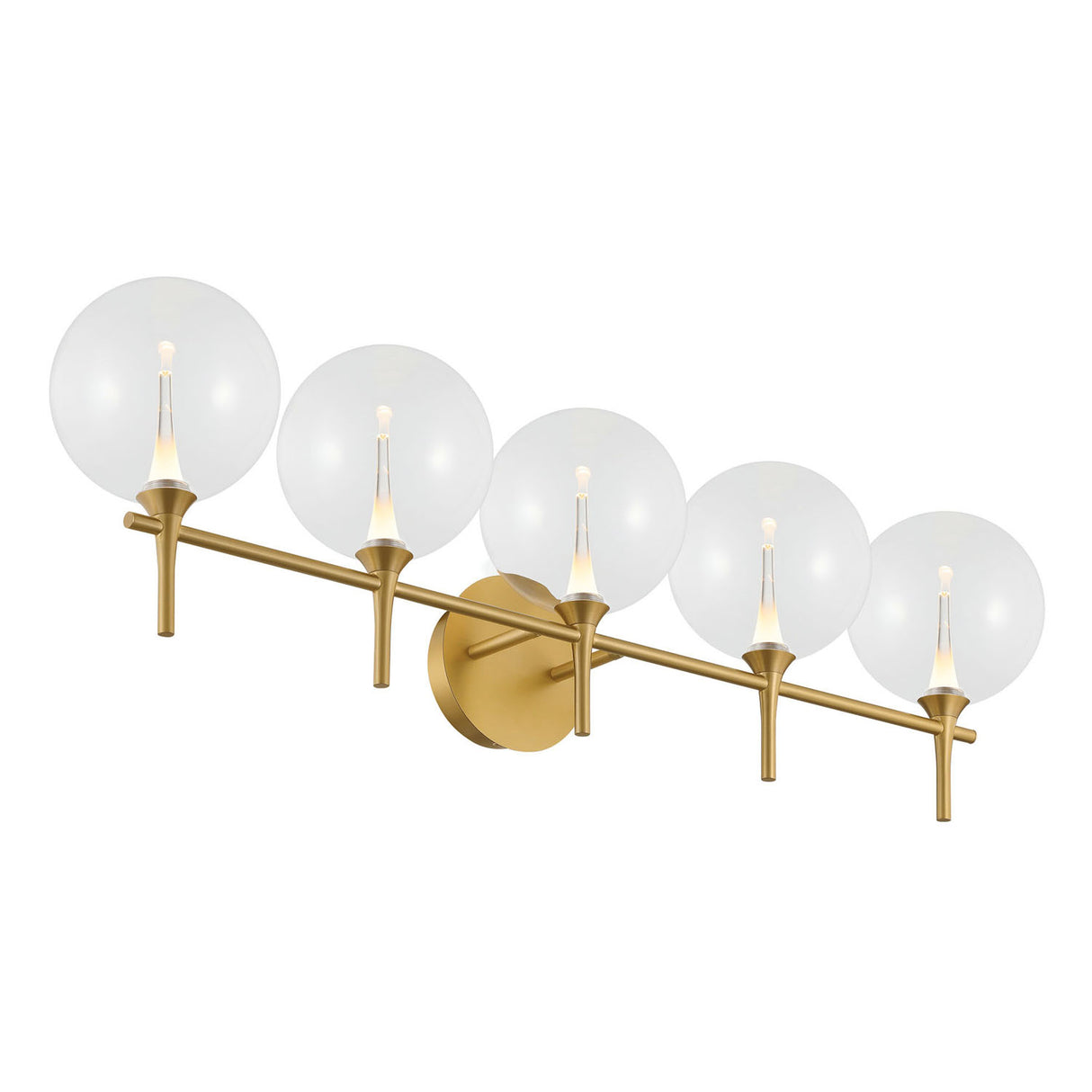 Eaton LED 5 Light Vanity, Brass and Clear Glass