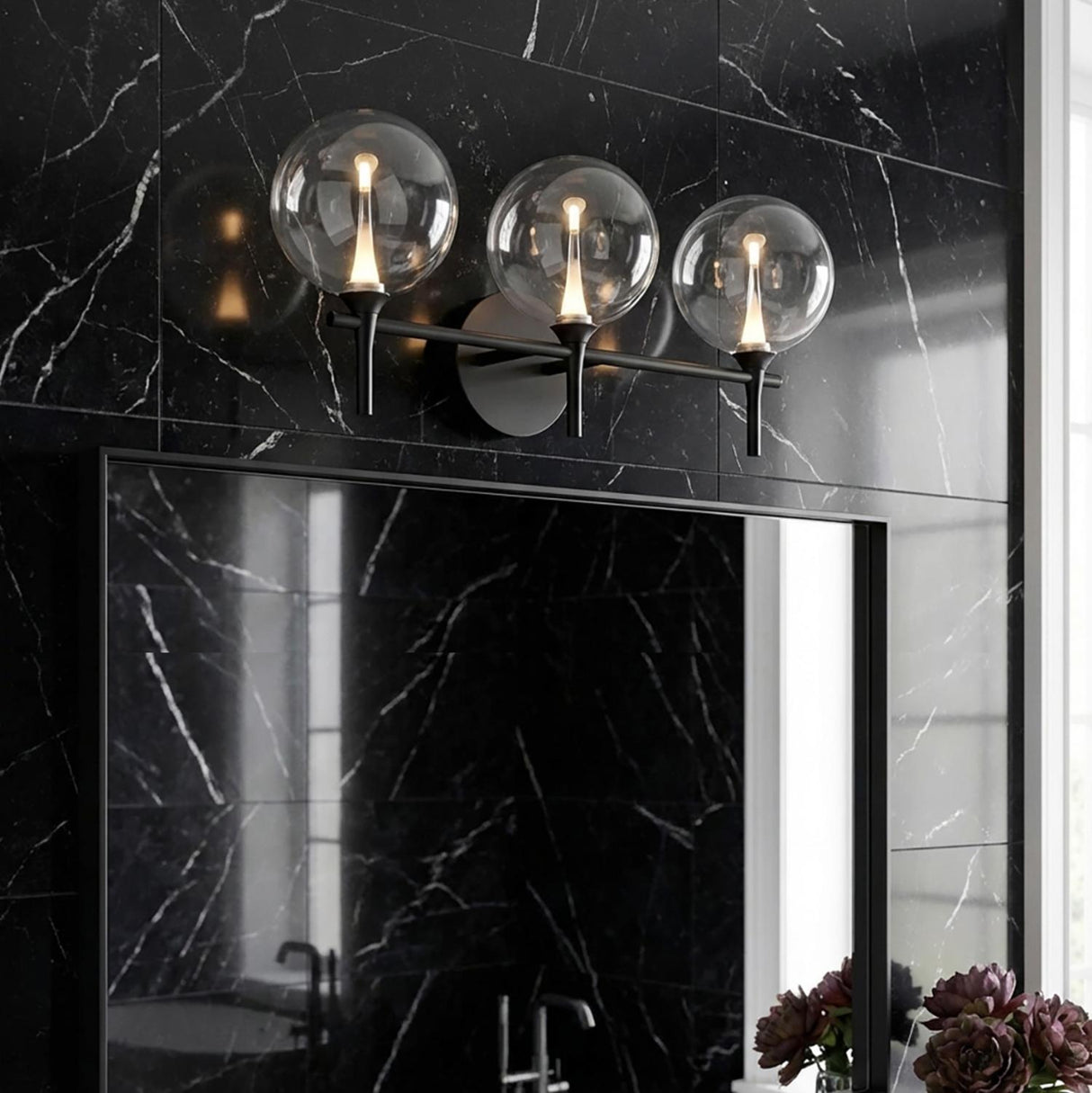 Eaton LED 3 Light Vanity, Matte Black and Clear Glass