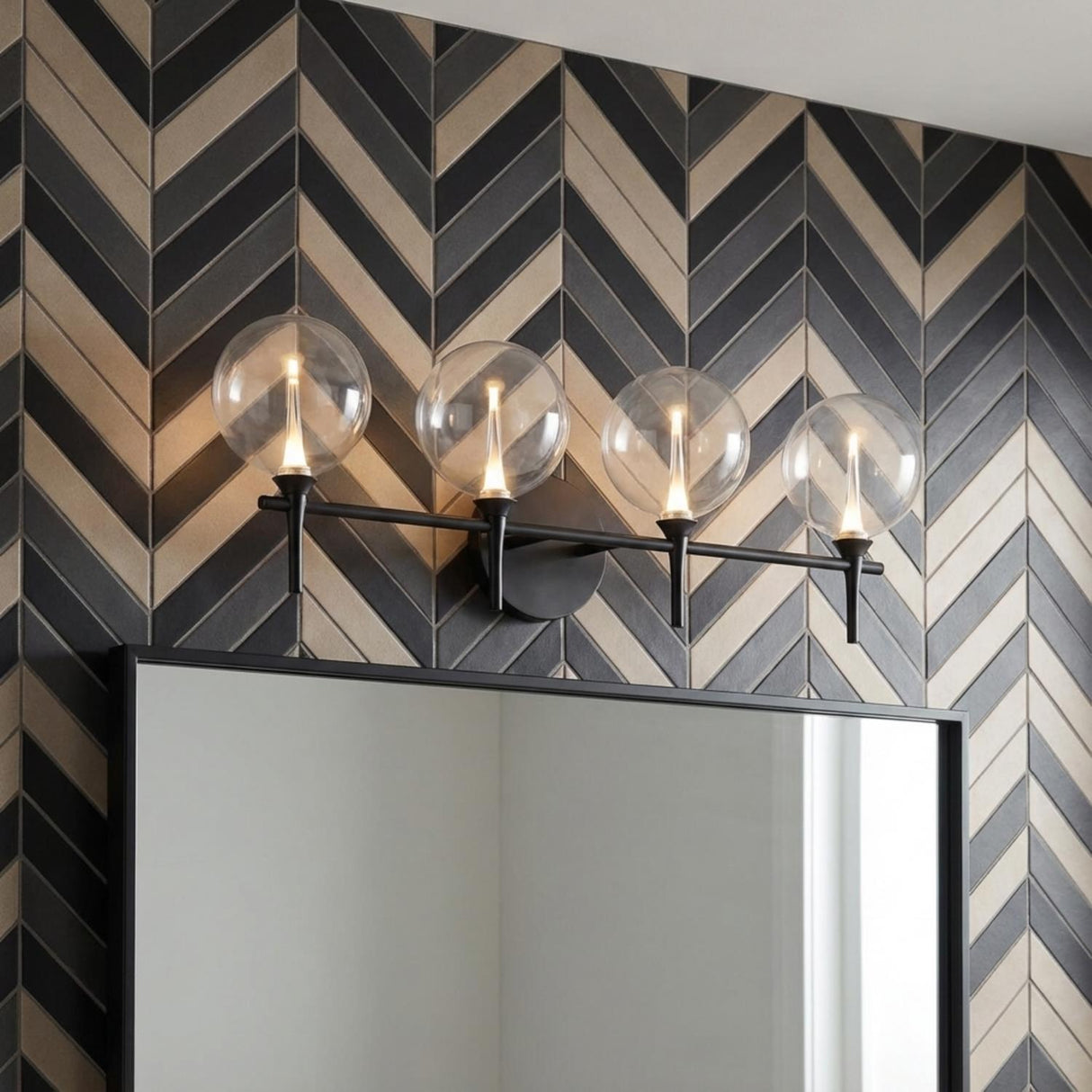Eaton LED 4 Light Vanity, Matte Black and Clear Glass