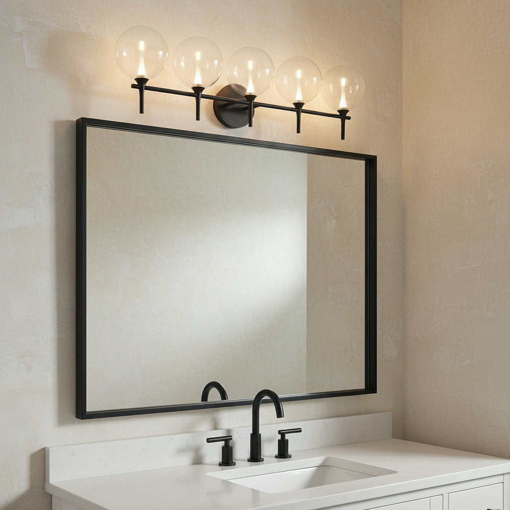 Eaton LED 5 Light Vanity for Modern home with Beige Stucco