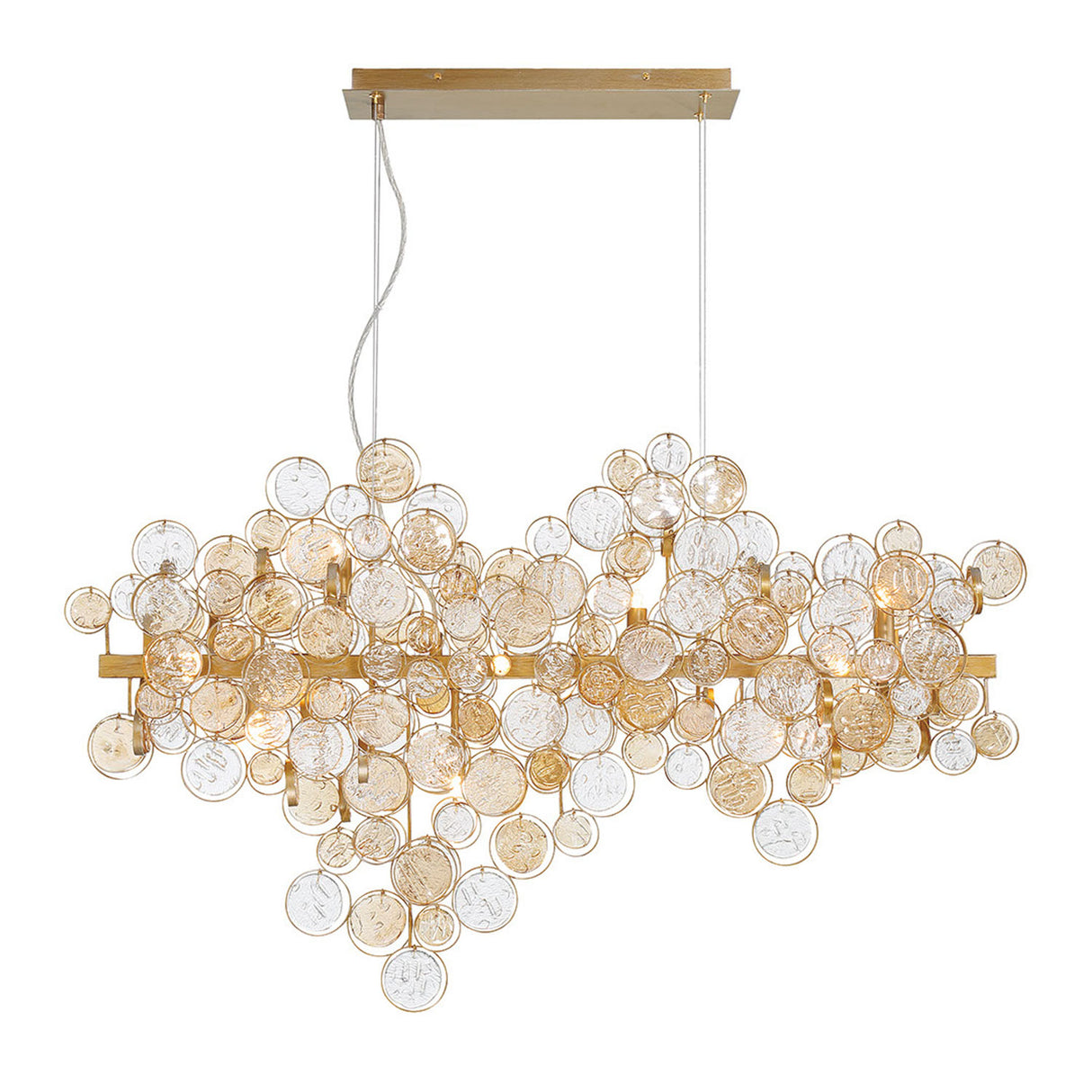 Denali 12 Light Linear Chandelier 40", Antique Gold with Topaz Glass