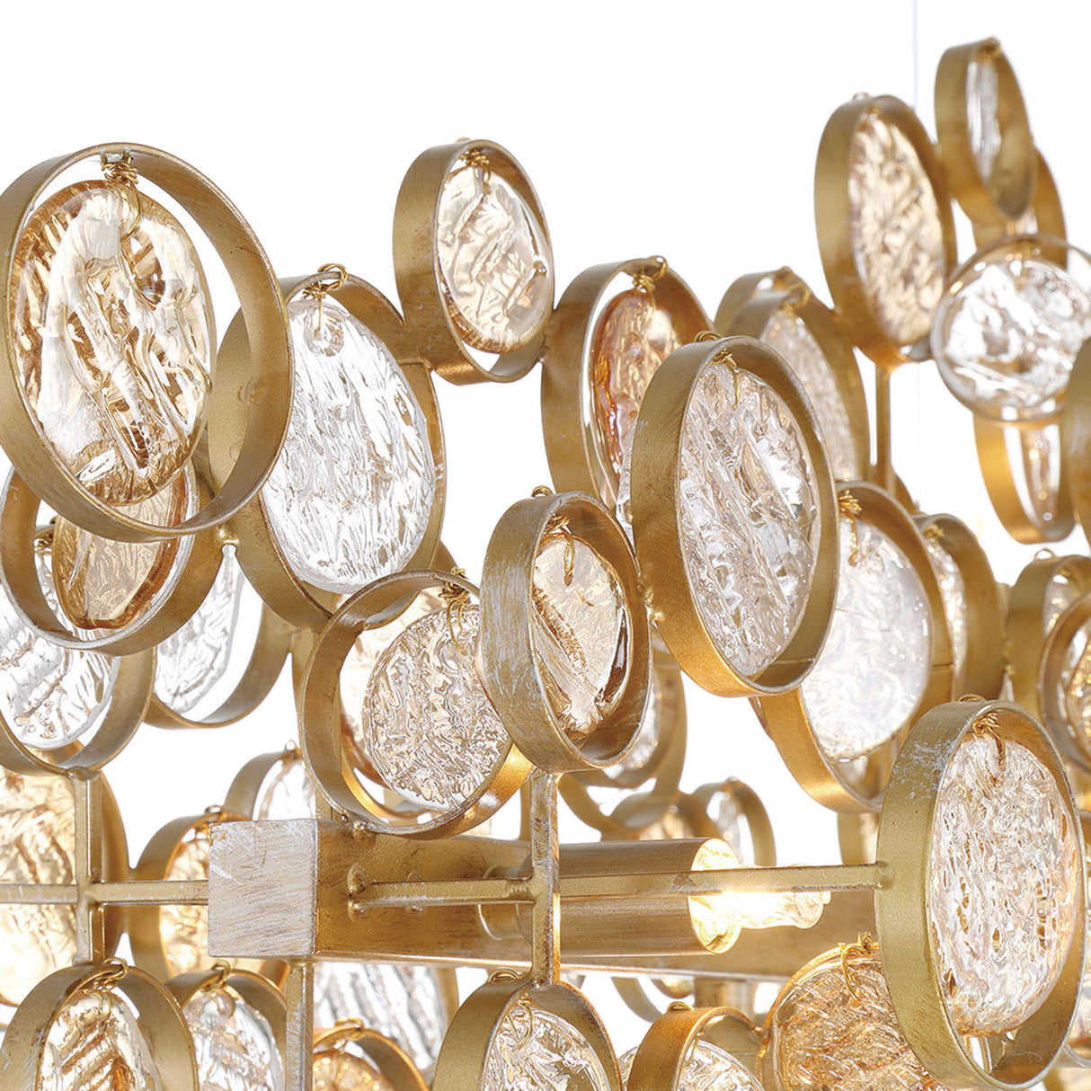 Denali 15 Light Linear Chandelier 56", Antique Gold with Topaz Glass