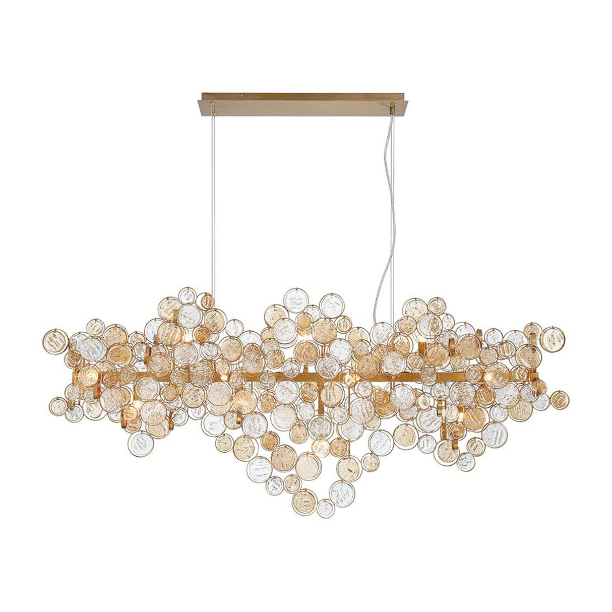Denali 15 Light Linear Chandelier 56", Antique Gold with Topaz Glass