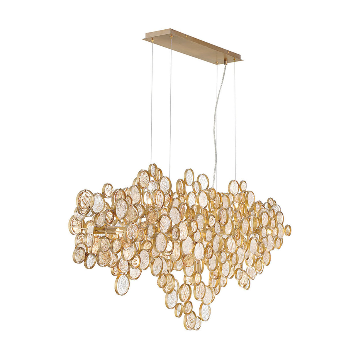 Denali 15 Light Linear Chandelier 56", Antique Gold with Topaz Glass