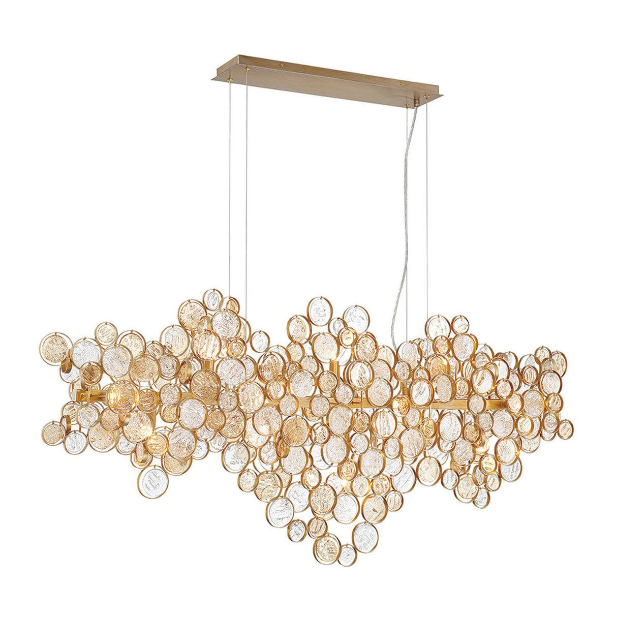 Denali 15 Light Linear Chandelier 56", Antique Gold with Topaz Glass