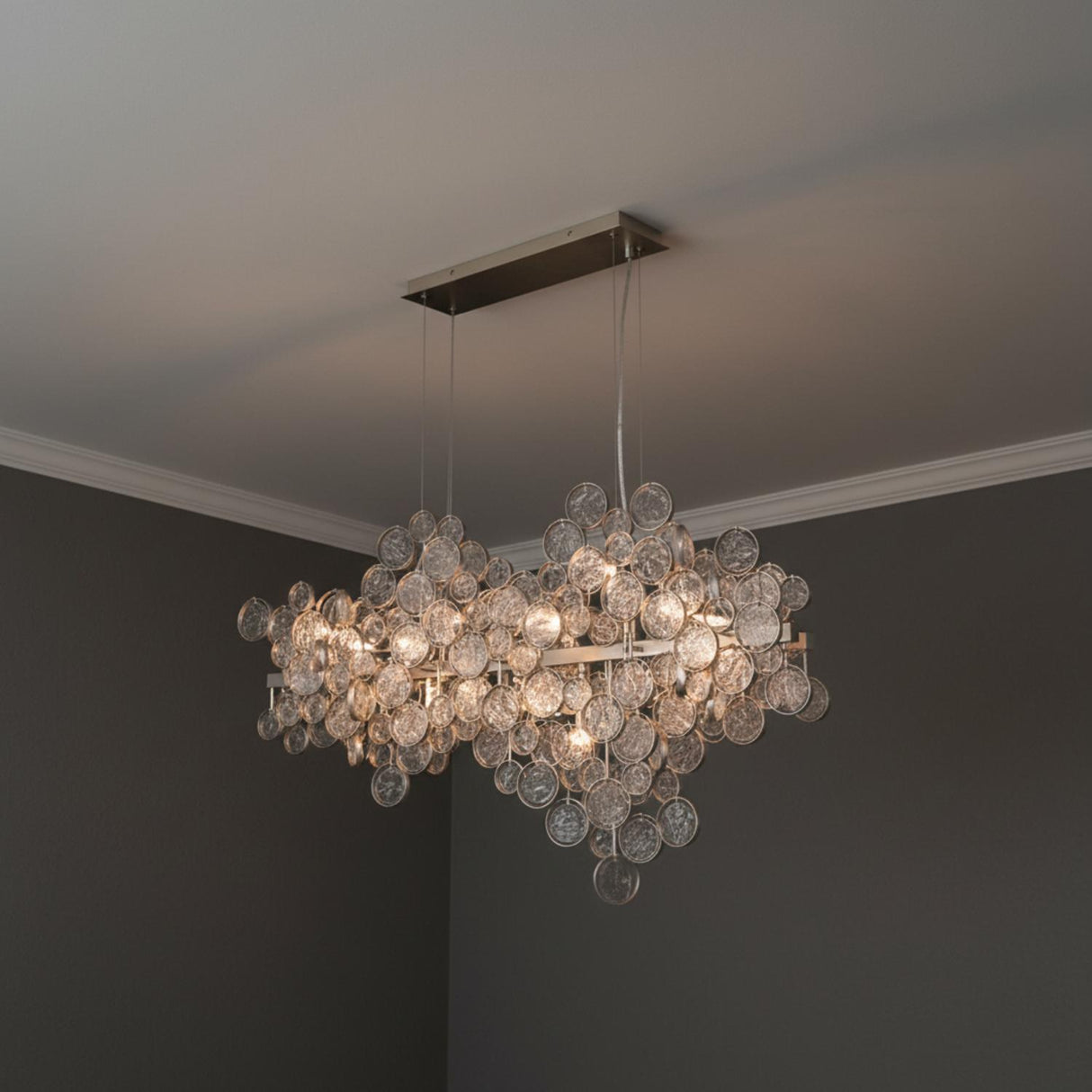 Denali 12 Light Linear Chandelier 40", Champagne Silver with Clear Glass