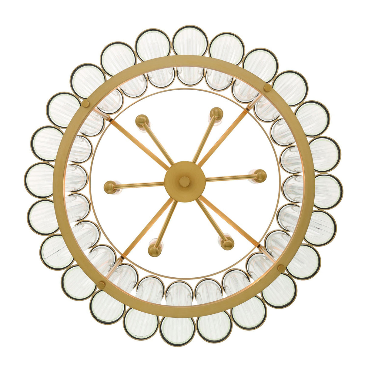 Nori 6 Light Chandelier 24", Brass and Ribbed Glass