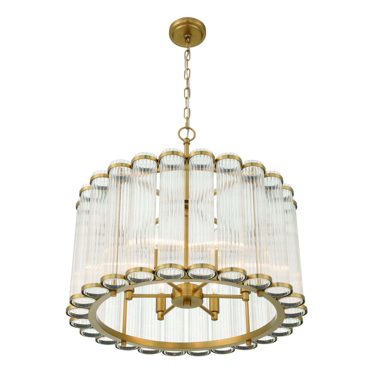 Nori 6 Light Chandelier 24", Brass and Ribbed Glass