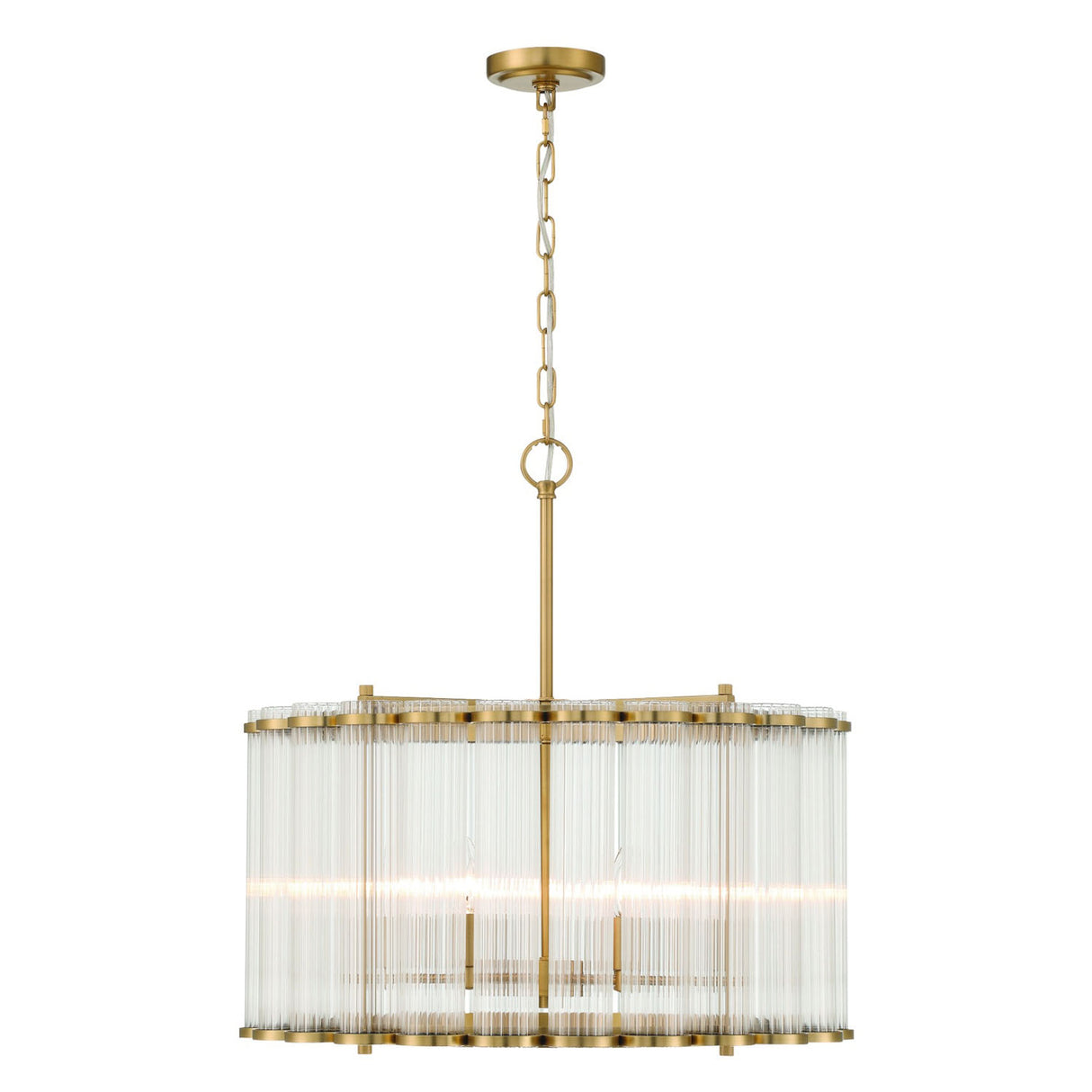 Nori 6 Light Chandelier 24", Brass and Ribbed Glass