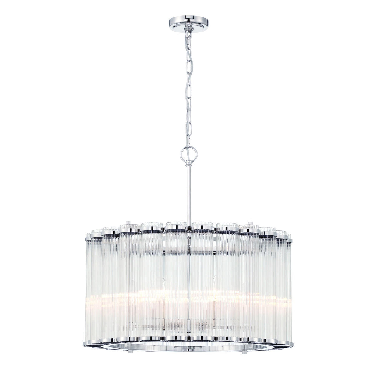 Nori 6 Light Chandelier 24", Polished Nickel and Ribbed Glass