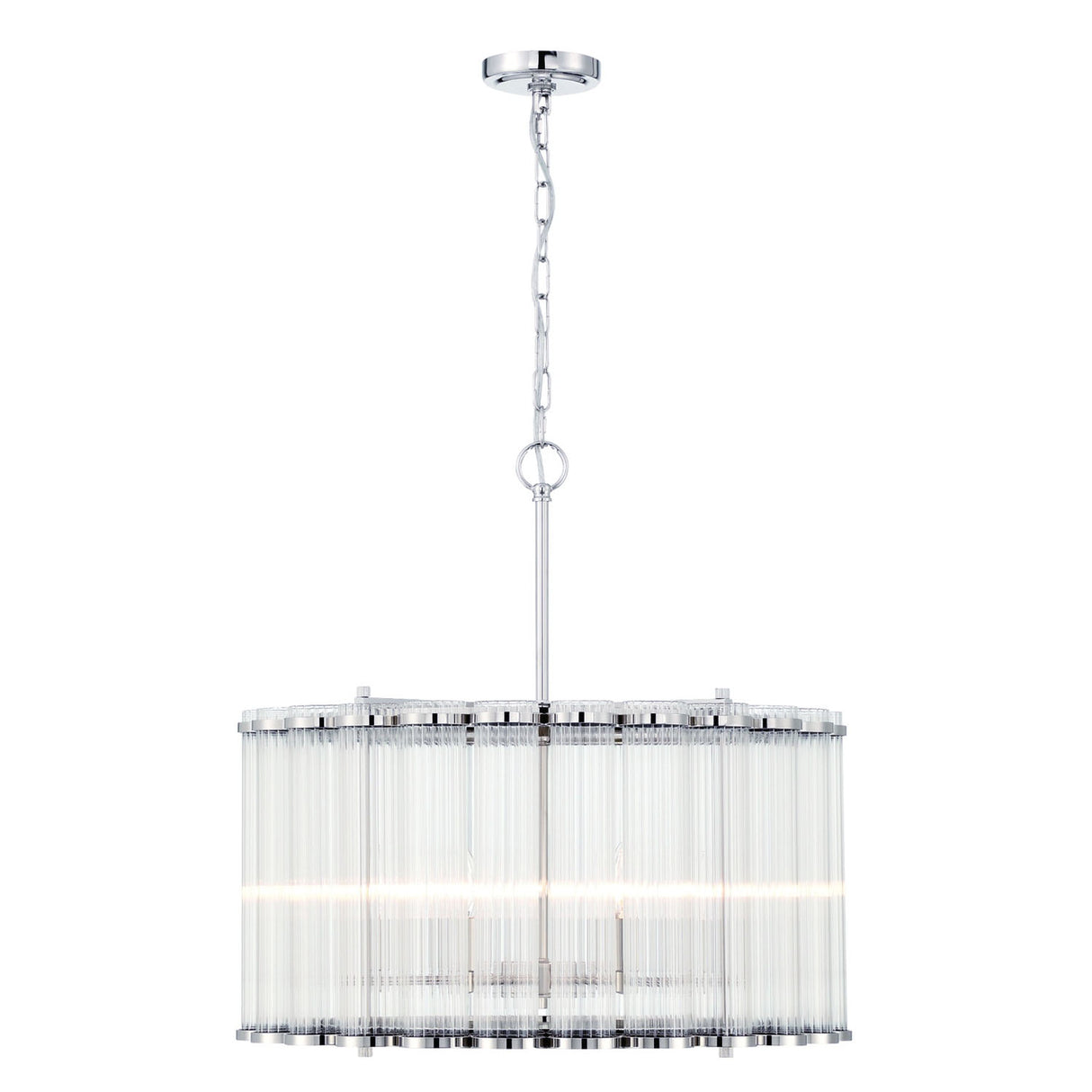 Nori 6 Light Chandelier 24", Polished Nickel and Ribbed Glass