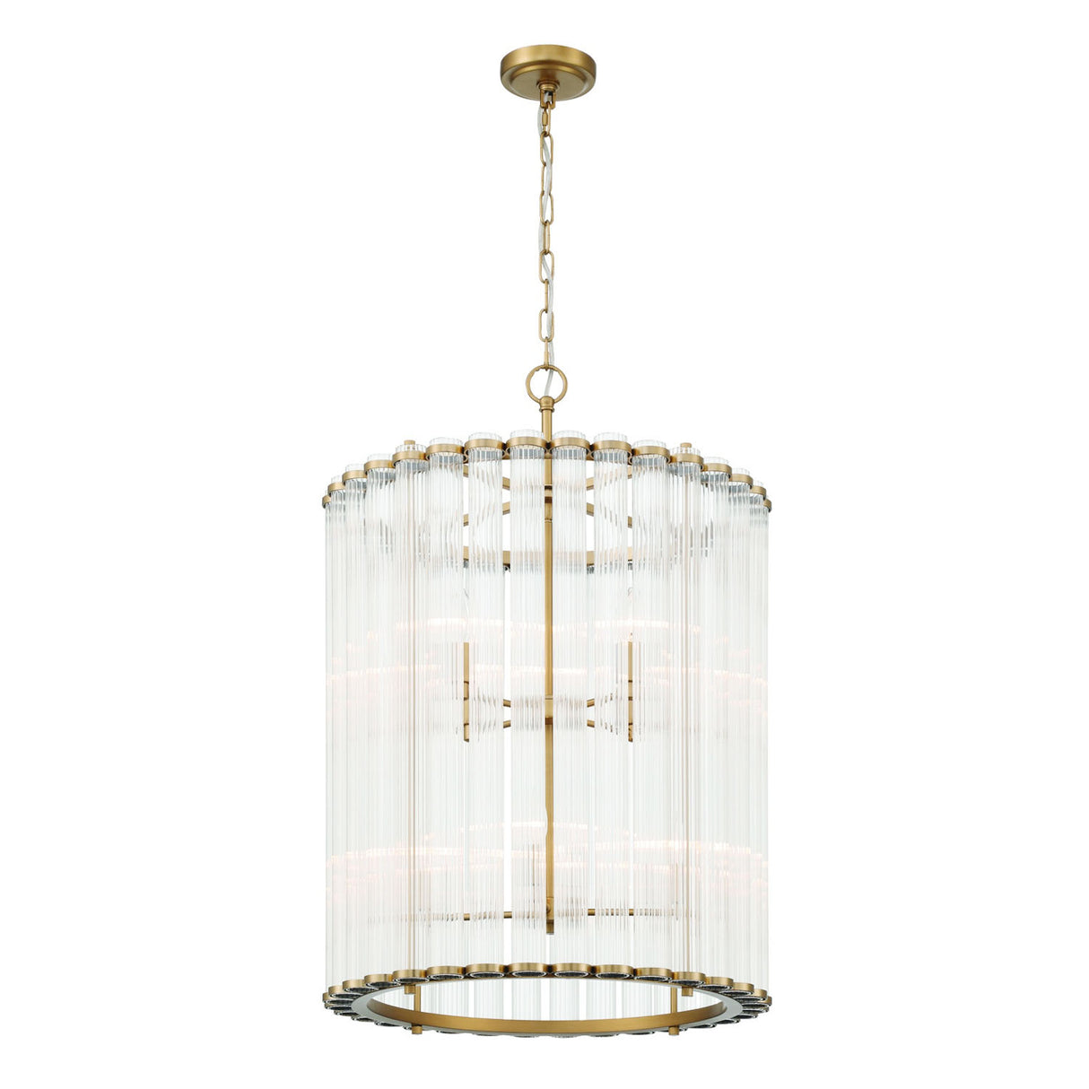 Nori 8 Light Chandelier 22", Brass and Ribbed Glass