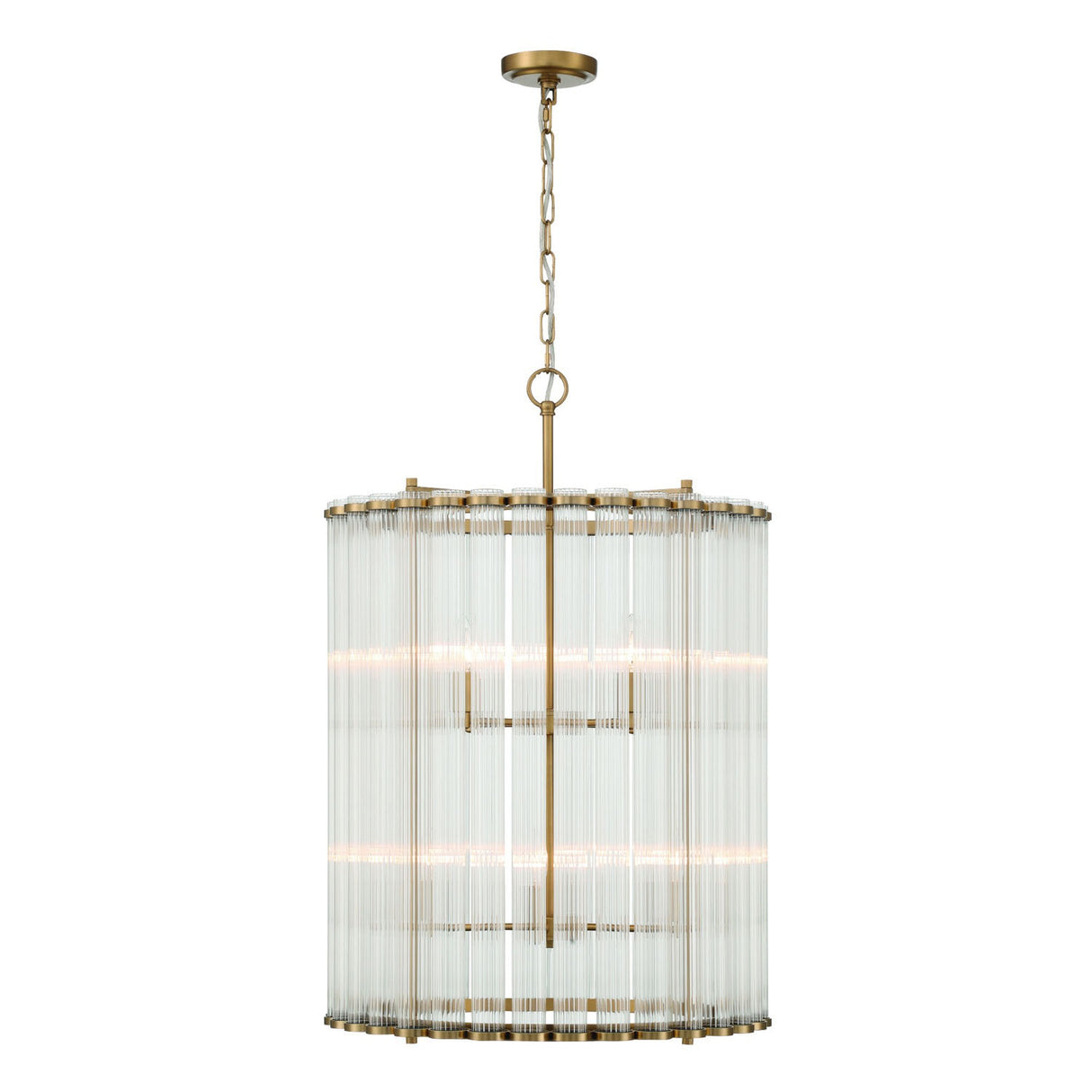 Nori 8 Light Chandelier 22", Brass and Ribbed Glass