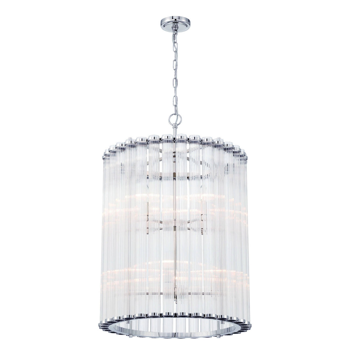 Nori 8 Light Chandelier 22", Polished Nickel and Ribbed Glass