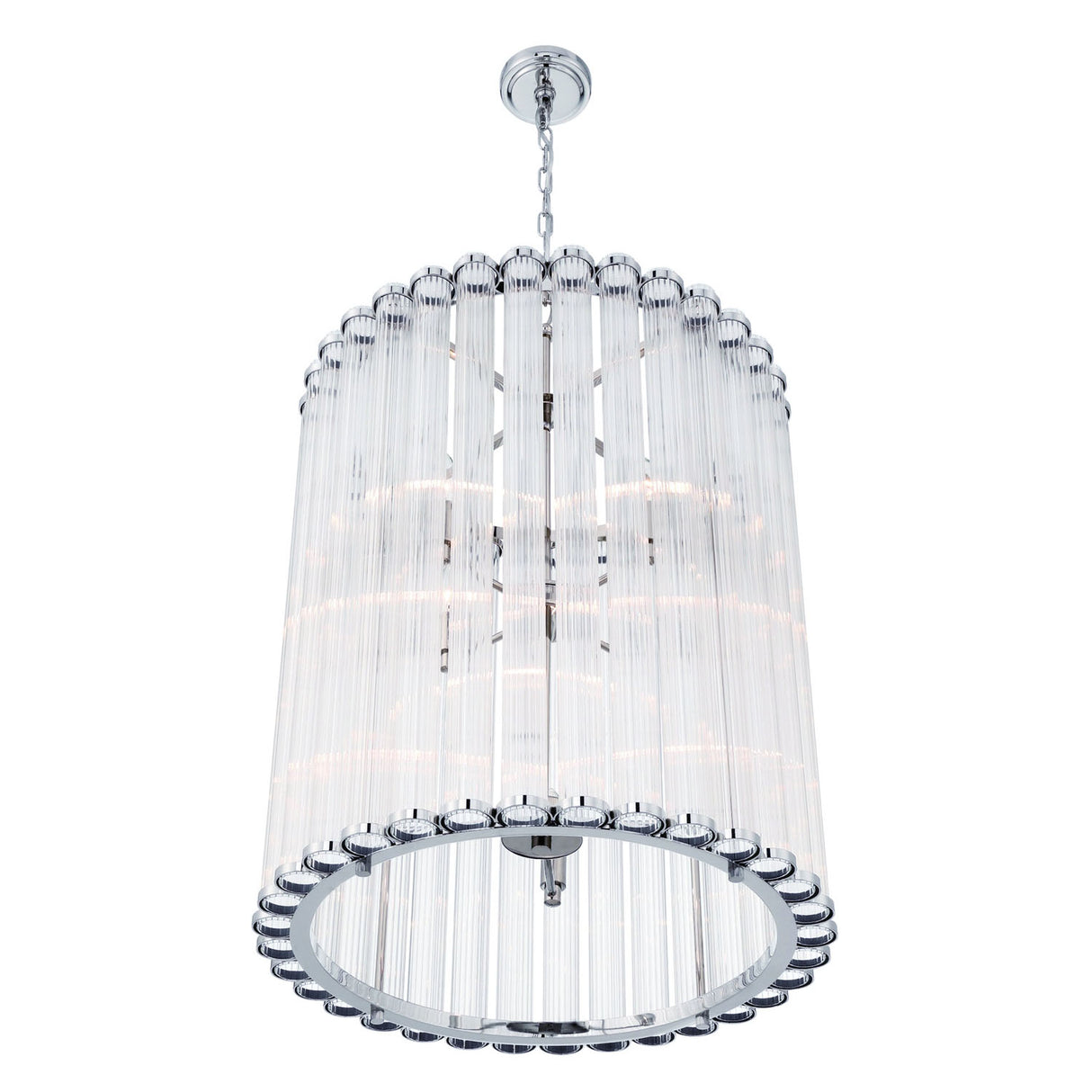 Nori 8 Light Chandelier 22", Polished Nickel and Ribbed Glass