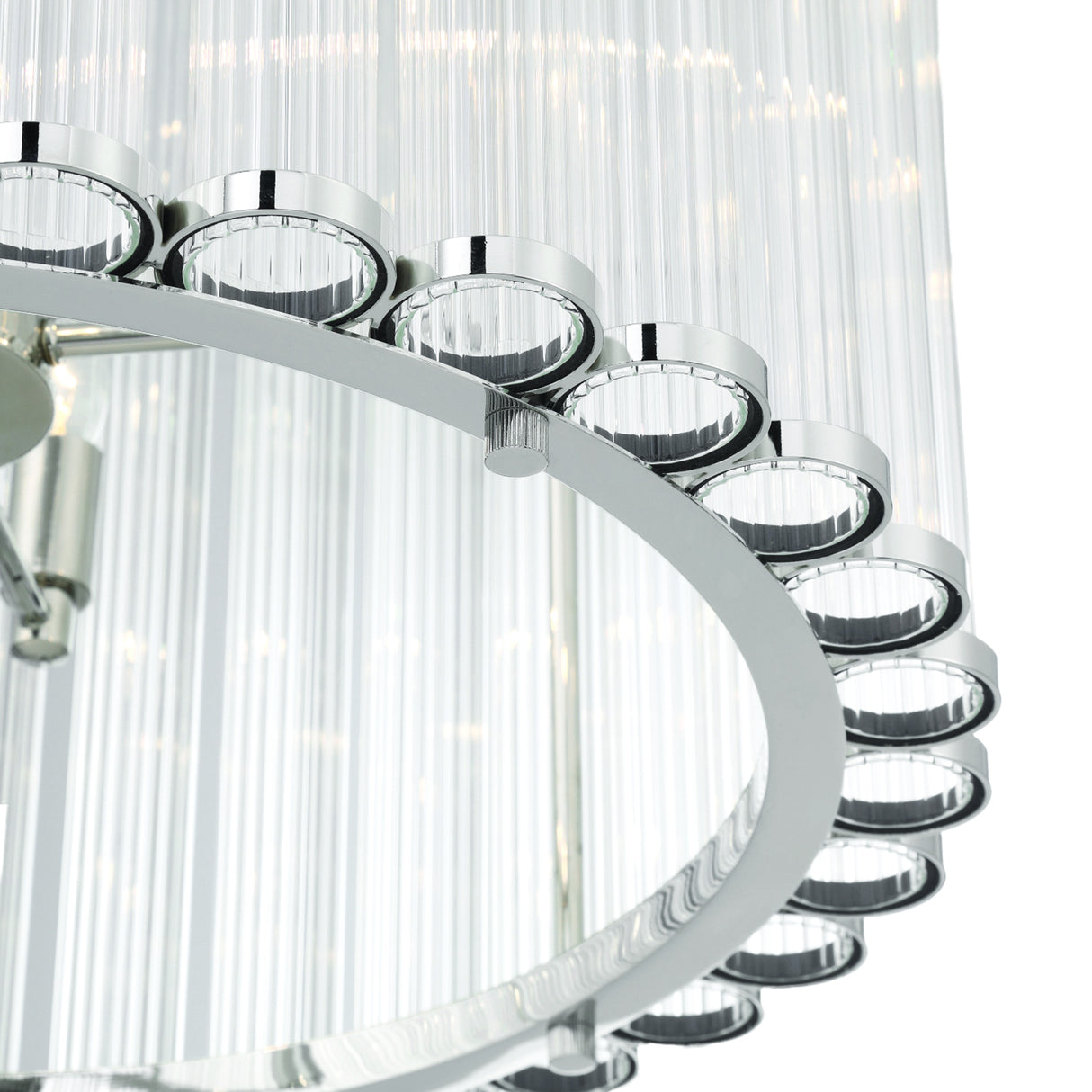 Nori 6 Light Chandelier 24", Polished Nickel and Ribbed Glass