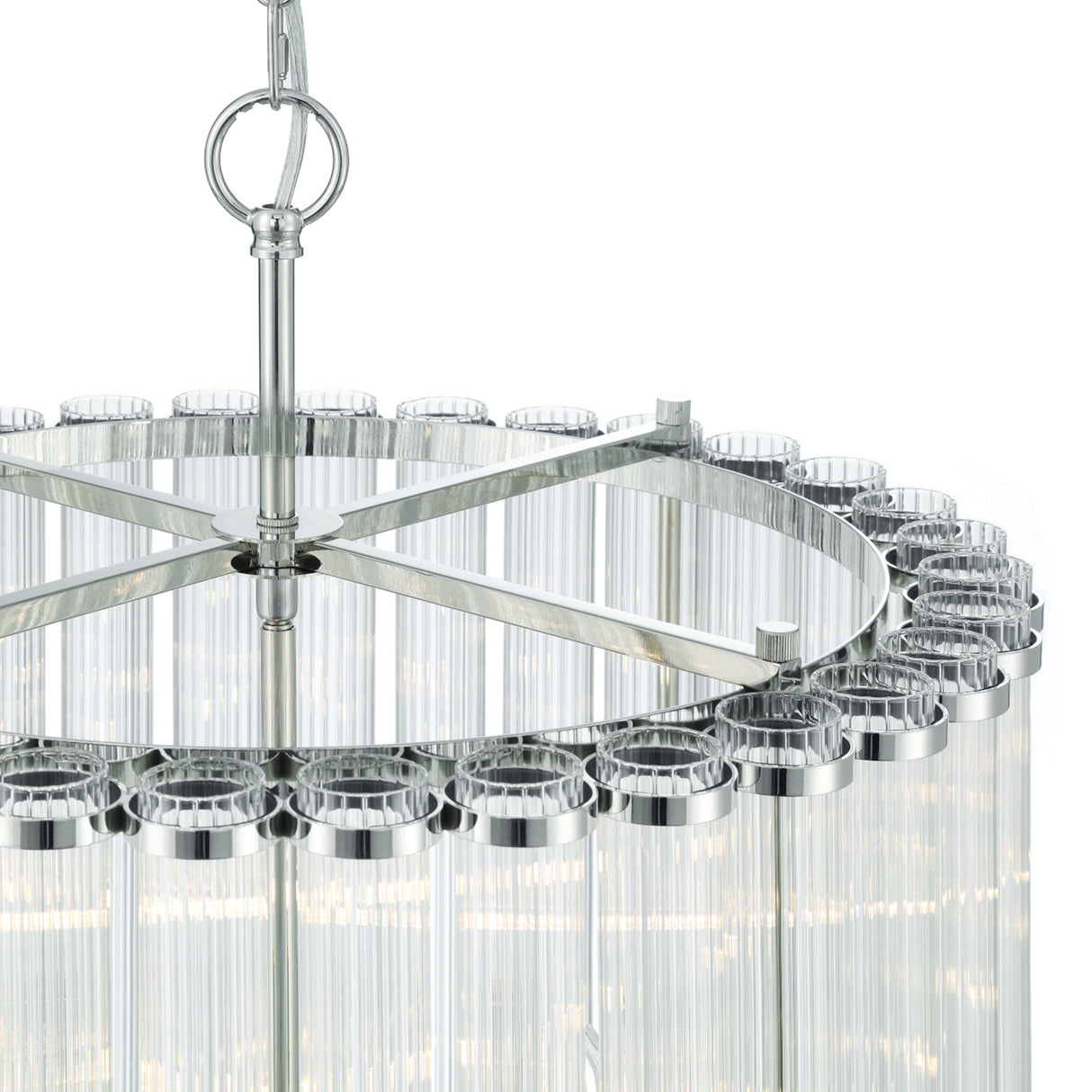 Nori 8 Light Chandelier 22", Polished Nickel and Ribbed Glass