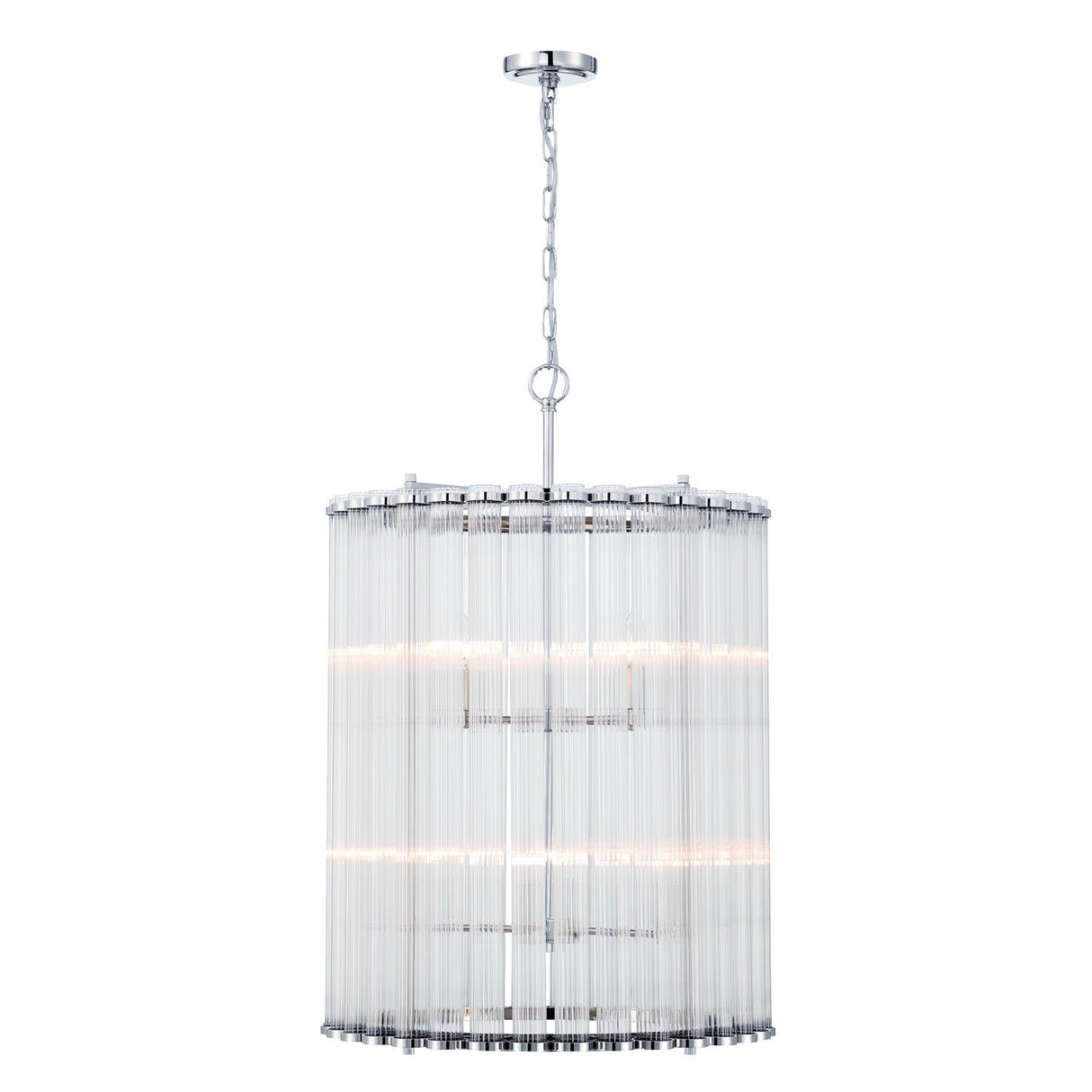Nori 8 Light Chandelier 22", Polished Nickel and Ribbed Glass