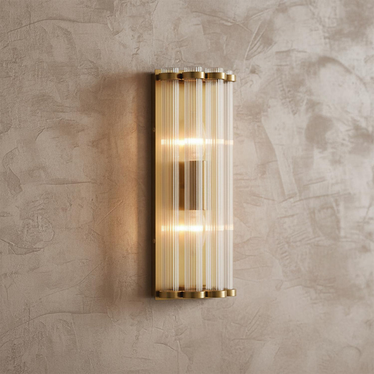 Nori Wall Sconce 14", Brass and Ribbed Glass