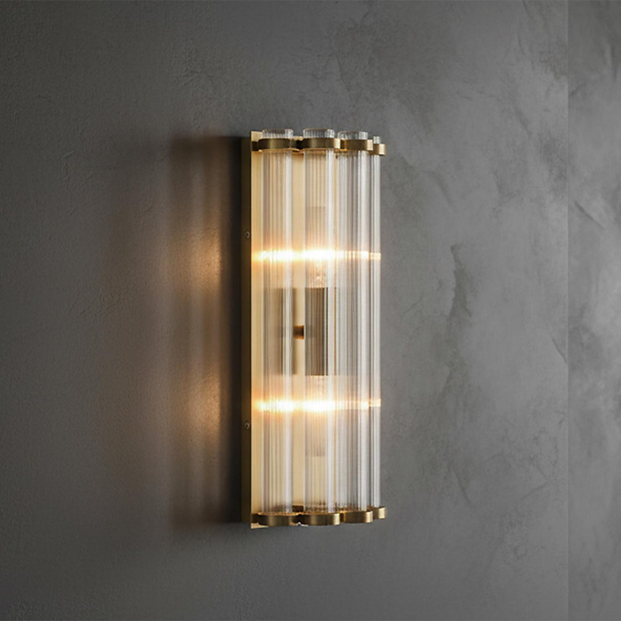 Nori Wall Sconce 14", Brass and Ribbed Glass