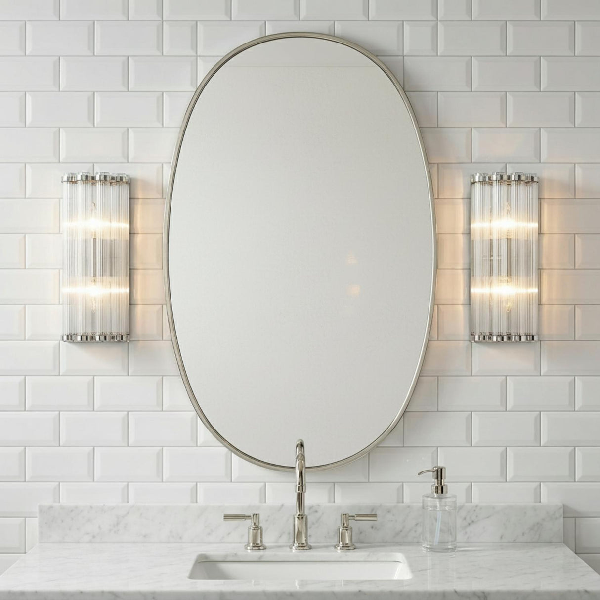 Nori Wall Sconce 14", Polished Nickel and Ribbed Glass