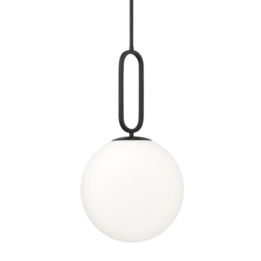 Oren Pendant 12", Matte Black and Opal Glass